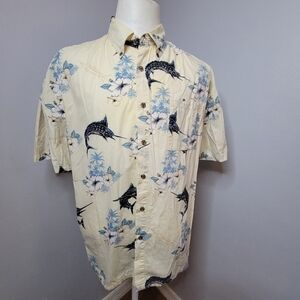 Michael Austin Men's Large Marlin Fish Hawaiian Tropical Caribbean Button Shirt